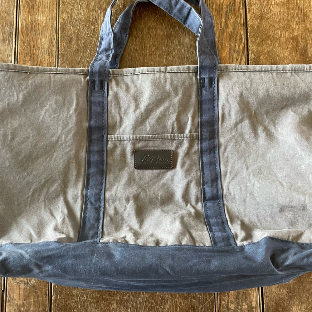 L.L. Bean Gray Canvas Duffel with Dark Blue Trim